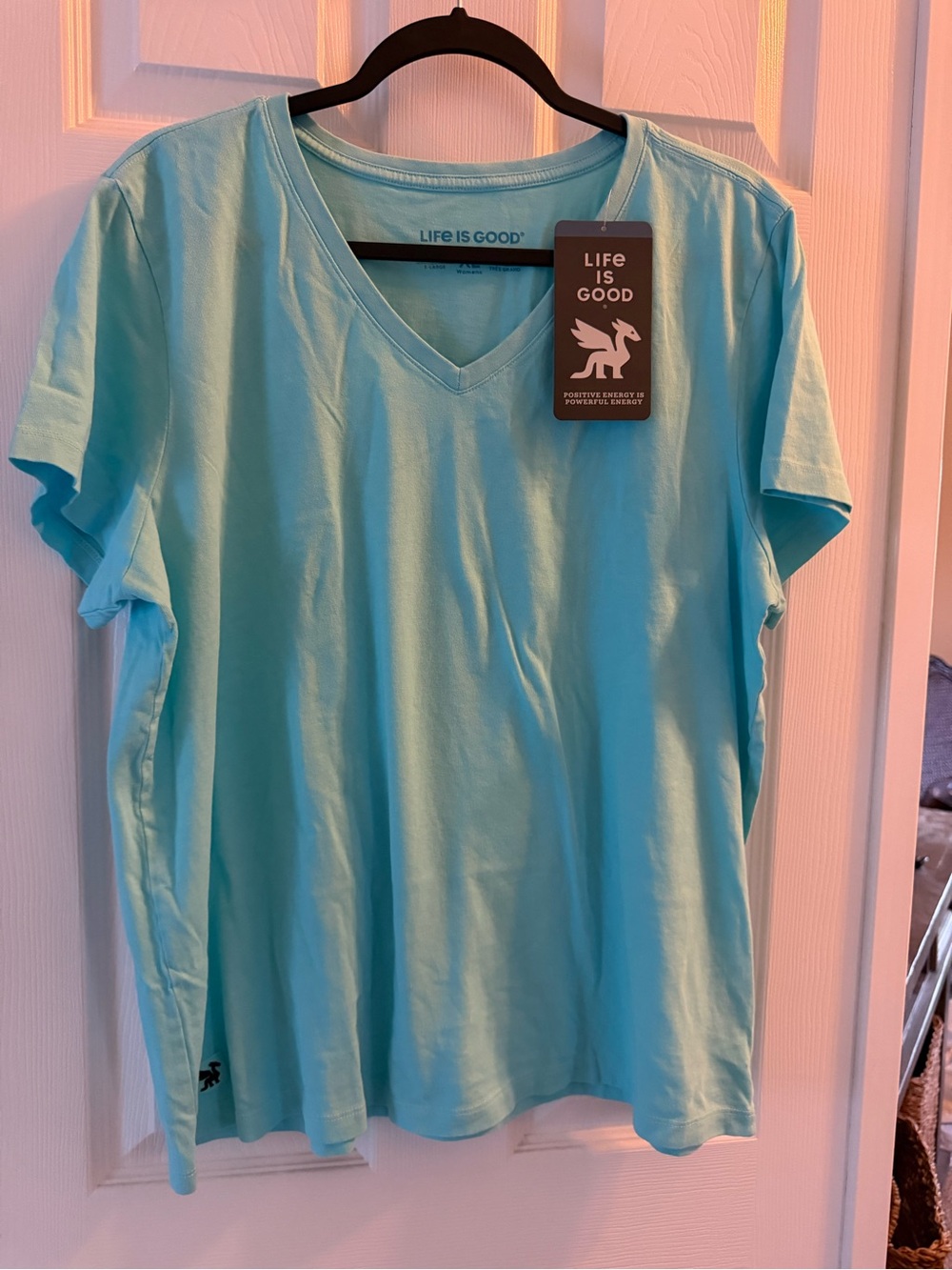 Life Is Good Aqua V-Neck Short Sleeve Tee